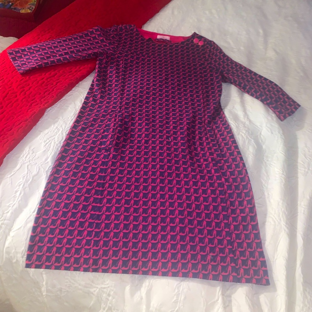 Lilly Pulitzer dress blue pink shoes heels pockets buttons- xs - like popover